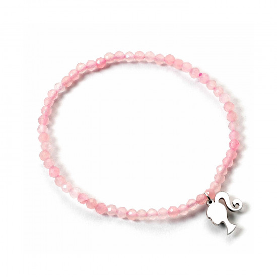 Carat Shop Barbie - Sterling Silver Silhouette Charm & Rose Quartz Bead Bracelet (BMSB0018)