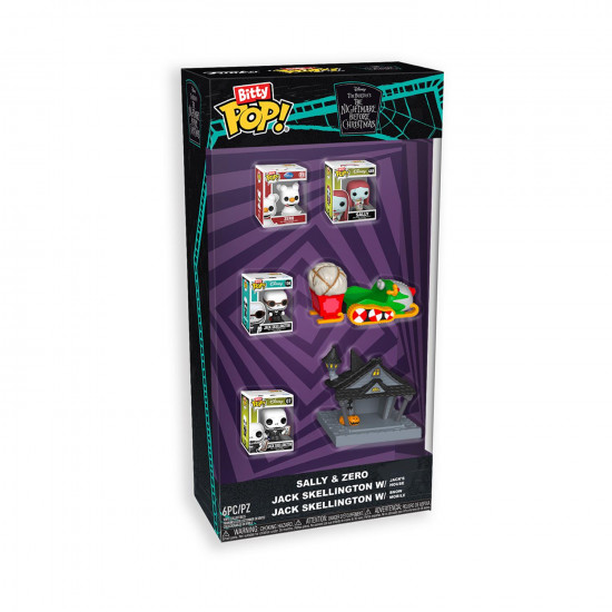 Funko Bitty Pop! Disney: The Night Before Christmas - Sally & Zero / Jack Skellington W/Jack's House & Snow Mobile Starter Set