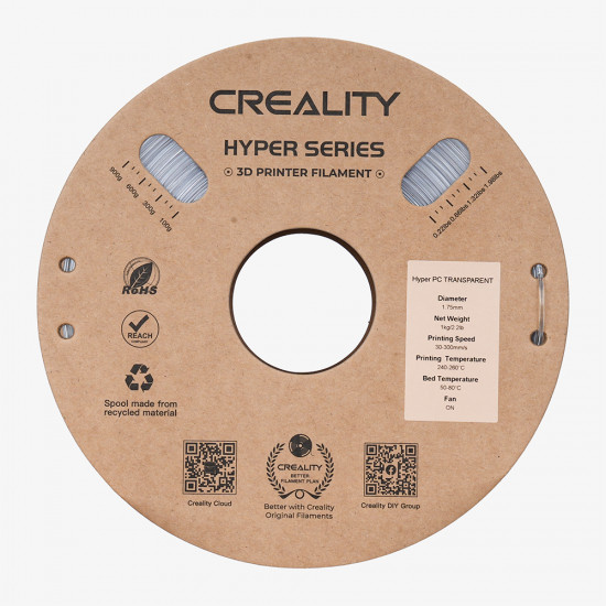 Creality Hyper PC Transparent 3D Printer Filament Crystal Clear Finish 1.75mm 1KG