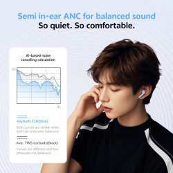 QCY AilyBuds E20 White- Hybrid ANC Semi-Ear TWS earbuds 6mics 13mm dynamic driver IPX4 BT5.4 35h