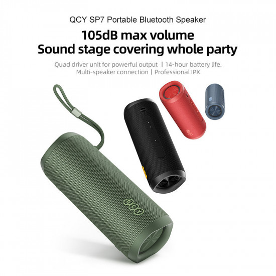 QCY SP7 Red -  Portable Bluetooth Speaker w Stereo Sound 40W, Mic for Calls, RGB Light Show