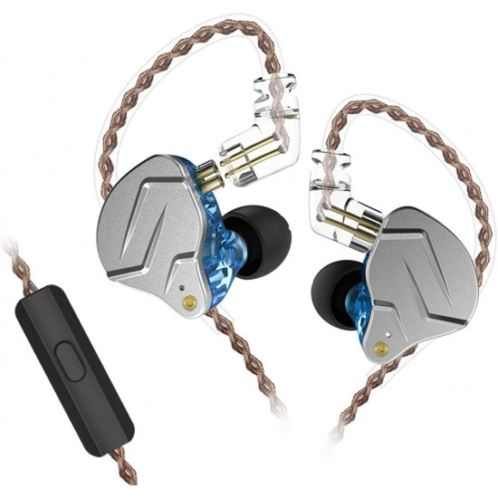 KZ ZSN PRO Blue Mic - IEM 3,5 In Ear Monitor Earphones, Dynamic Hybrid Dual Driver 1BA+1DD