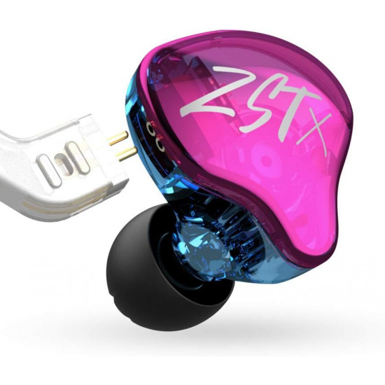 KZ ZST X Purple With Mic - IEM 3,5 In Ear Monitor Earphones, Dynamic Hybrid Dual Driver 1BA+1DD,  2x