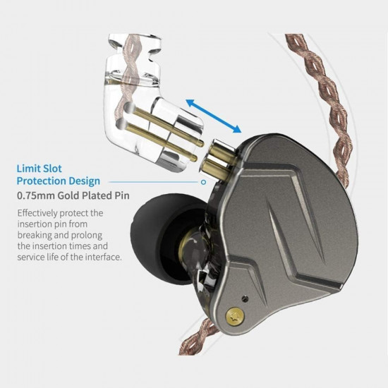 KZ ZSN PRO Grey  Mic - IEM 3,5 In Ear Monitor Earphones, Dynamic Hybrid Dual Driver 1BA+1DD