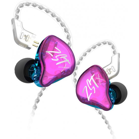 KZ ZST X Purple No Mic - IEM 3,5 In Ear Monitor Earphones, Dynamic Hybrid Dual Driver 1BA+1DD, 2x ma