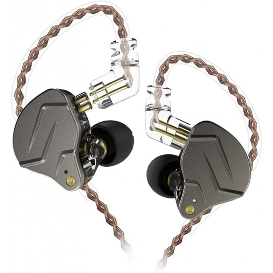 KZ ZSN PRO Grey No Mic - IEM 3,5 In Ear Monitor Earphones, Dynamic Hybrid Dual Driver 1BA+1DD
