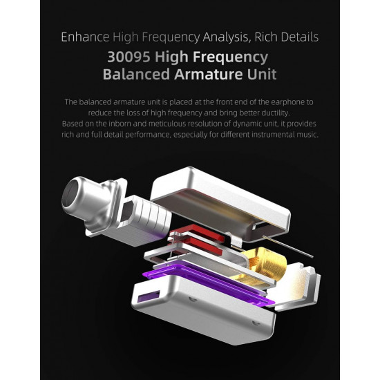 KZ ZST X Purple With Mic - IEM 3,5 In Ear Monitor Earphones, Dynamic Hybrid Dual Driver 1BA+1DD,  2x