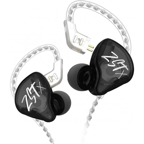 KZ ZST X Black No Mic - IEM 3,5 In Ear Monitor Earphones, Dynamic Hybrid Dual Driver 1BA+1DD,  2x ma