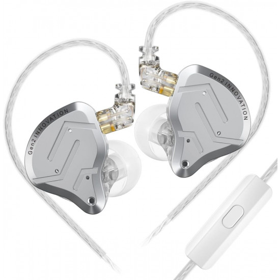 KZ ZSN PRO 2 SIlver With Mic - IEM 3,5 In Ear Monitor Earphones, Hybrid 1BA+1DD 10mm, metal, HIFI ba