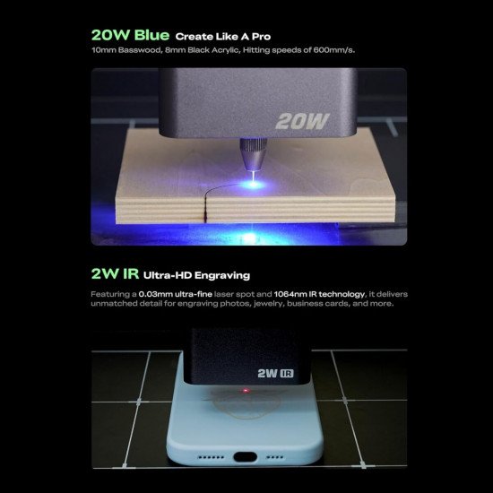 Creality Falcon A1 Pro - 20W Laser Engraver, 20W Blue & Optional 2W IR laser module 358x268