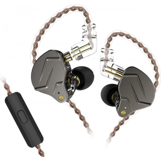 KZ ZSN PRO Grey  Mic - IEM 3,5 In Ear Monitor Earphones, Dynamic Hybrid Dual Driver 1BA+1DD