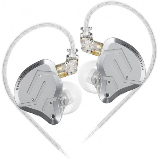 KZ ZSN PRO 2 SIlver With Mic - IEM 3,5 In Ear Monitor Earphones, Hybrid 1BA+1DD 10mm, metal, HIFI ba