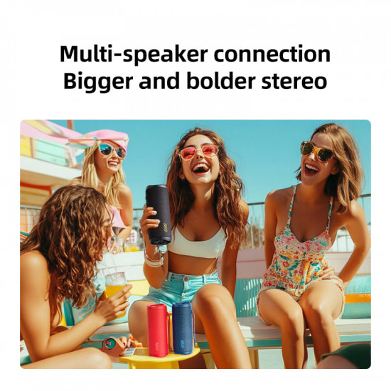 QCY SP7 Green -  Portable Bluetooth Speaker w Stereo Sound 40W, Mic for Calls, RGB Light Show