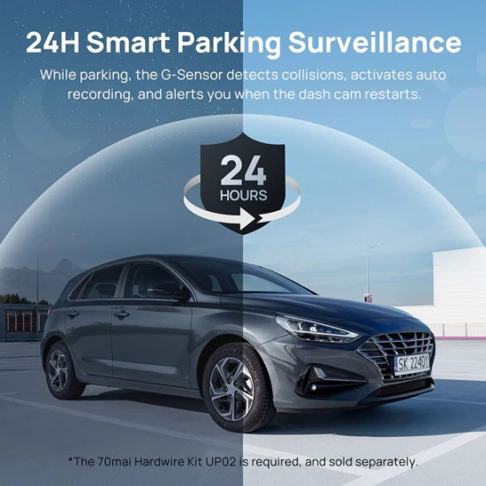 70mai A200 Dash Cam w. Screen - 1080P 60FPS 130FOV 500mAh Car Camera