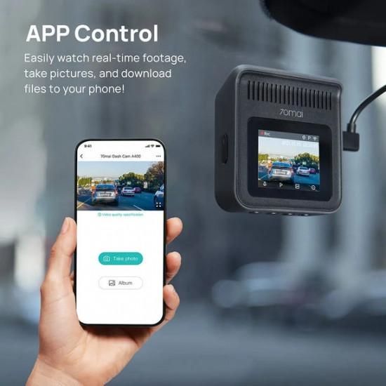 70mai A400-1 Dash Cam Grey w. Screen set w. Rearview cam RC09 - 1440P, 145FOV, 500mAh Car Camera