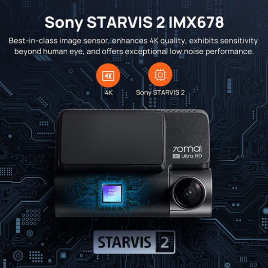 70mai A810 Dash Cam 4K w. Screen - 2160p 60FPS 150FOV GPS 500mAh Car Camera