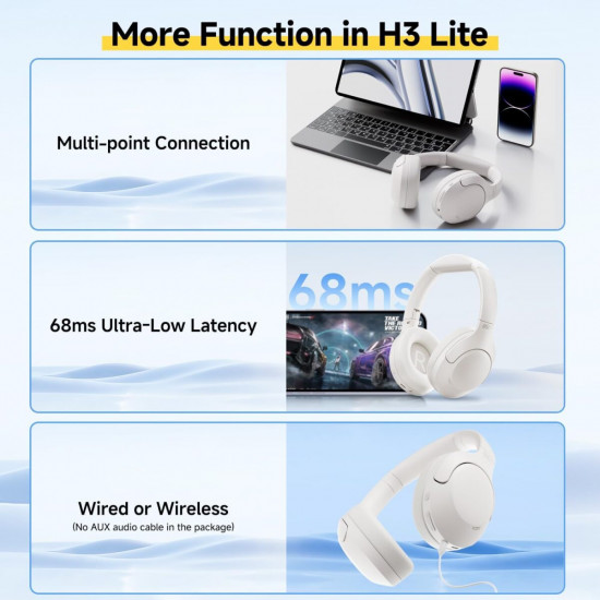 QCY H3 Lite Headset White - ANC Noise Canceling 40mm drivers 68ms latency - 60h battery