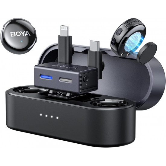 BOYALINK 3 - Type-C, Lightning  3,5mm AI-Powered Button Wireless Microphone 2 TX + 1 RX + cha. Case