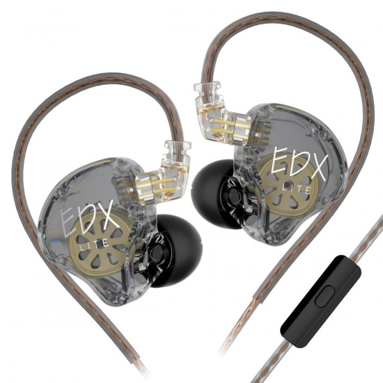 KZ EDX LITE Transparent Grey With MIC - IEM 3,5 In Ear Monitor Earphones, Super-Linear, HIFI bass, N