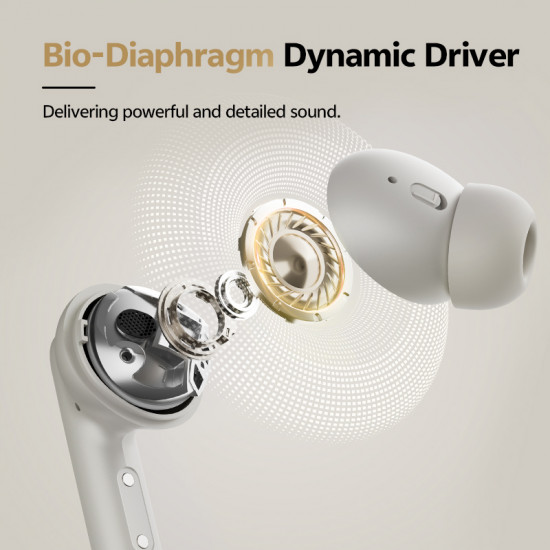 QCY Buds ANC Cream Grey (HT15) - 45db ANC TWS Earbuds 35h 5 mic ENC, ear-canal adaptive tech,