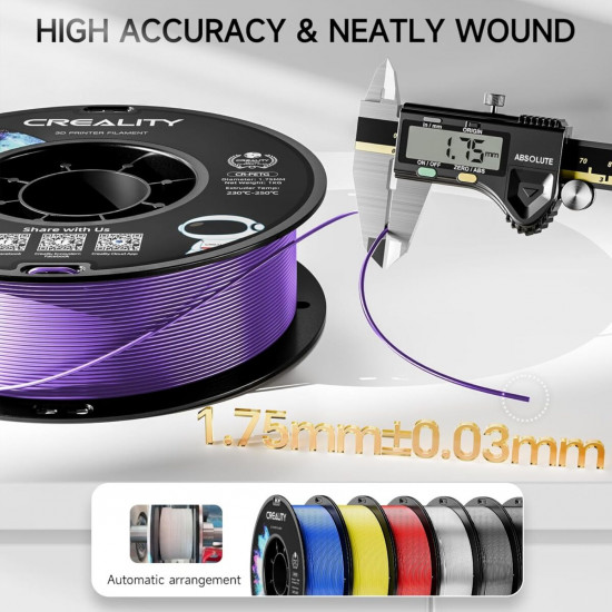 Creality CR-PETG Purple 3D Printer Filament, Hard Glossy, Tensile Str. 49MPA, 1 kg Spool1.75