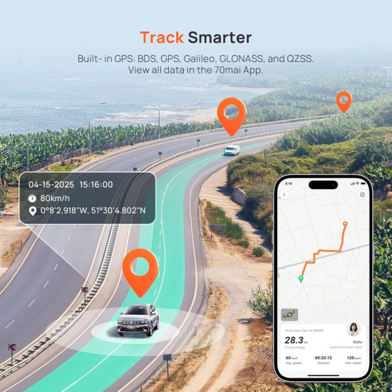 70mai A800SE-1 Front & Rear Dash Cam 4k w. 3inch screen set w. Rearview Cam - 2160p 140FOV