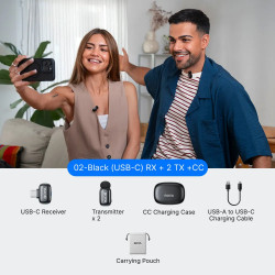 BOYA mini 2 Type-C - 2,4GHz 2mic Wireless AI-ANC Mic w. Charging Box Mono/stereo/safety-track