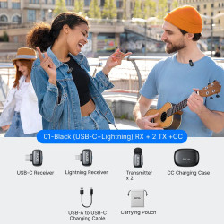 BOYA mini 2 Lightning  Type-C - 2,4GHz 2mic Wireless AI-ANC Mic w. Charging Box Mono/stereo/safety-