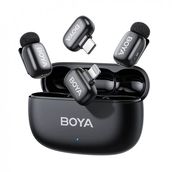 BOYA mini 2 Lightning & Type-C - 2,4GHz 2mic Wireless AI-ANC Mic w. Charging Box Mono/stereo/safety-