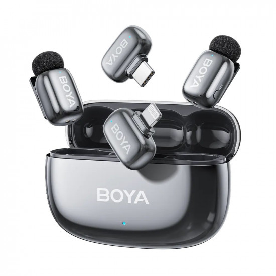 BOYA mini 2 Lightning & Type-C -Space Grey, 2,4GHz 2mic Wireless AI-ANC Mic w. Charging Box