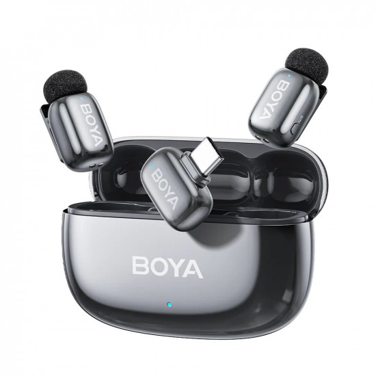 BOYA mini 2 Type-C Space Gray, 2,4GHz 2mic Wireless AI-ANC Mic w. Charging Box Mono/stereo/safety-tr