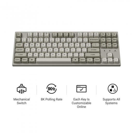 Keychron C1 Pro (C1PX-M3) QMK/VIA Mechanical Brown Sw. - 8K Polling Rate Hot Swap. 80% US Retro RGB