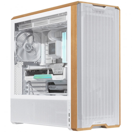 Lian Li LANCOOL 217 White - Wood Accent - ATX PC Case (5 FANS) 2 x 170mm, 1 x 140mm & 2 x 120mm PWM
