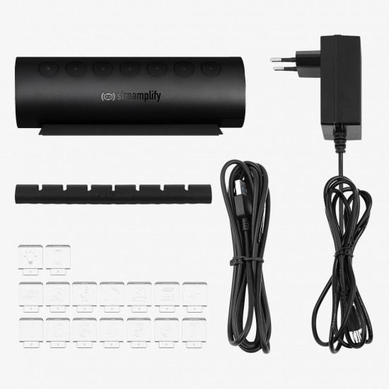 Streamplify HUB CTRL 7, 7x USB 3.0 Type A, RGB, 12V, EU Power Cable - black