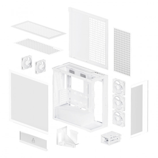 Arctic Xtender (White) transparent window with GPU vertical mount - Mid Tower Case w. A-RGB Fans
