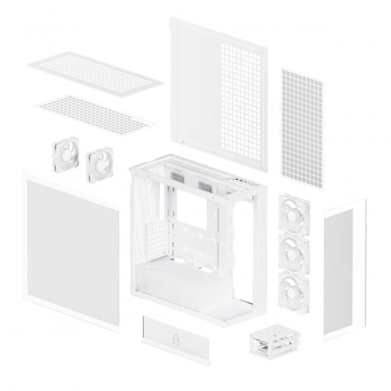 Arctic Xtender (White) transparent window w/o GPU vertical mount - Mid Tower Case w. A-RGB Fans