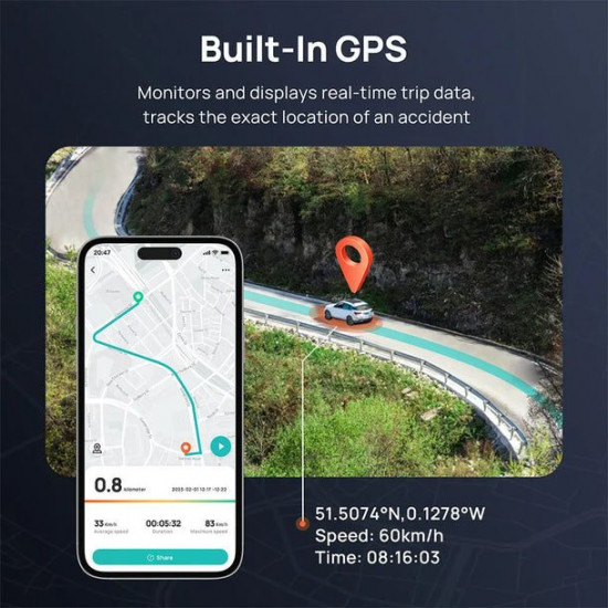 70mai Dash Cam Pro Plus+ A500S w. Screen, 1944P 140FOV 500mAh Car Camera