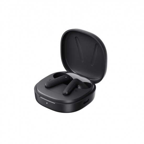 QCY Air Dark Grey Semi-Ear TWS Earbuds, quad Mic ENC multi-point connection, leather grain case