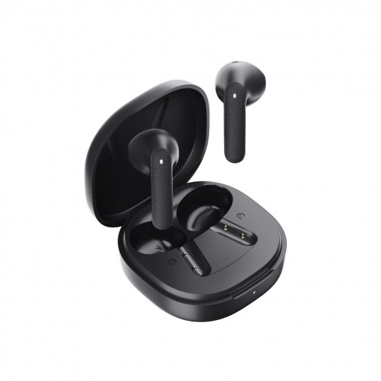 QCY Air Dark Grey Semi-Ear TWS Earbuds, quad Mic ENC multi-point connection, leather grain case