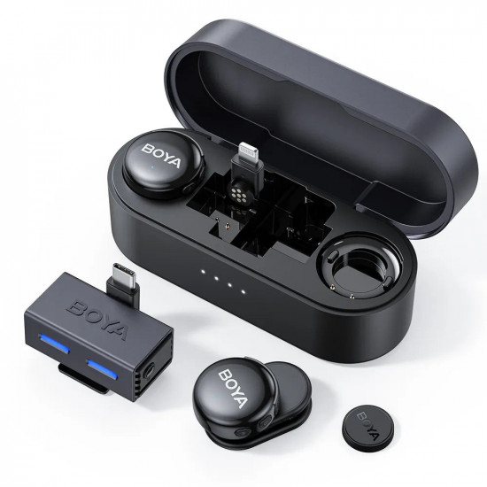 BOYALINK 3 - Type-C, Lightning & 3,5mm AI-Powered Button Wireless Microphone 2 TX + 1 RX + cha. Case
