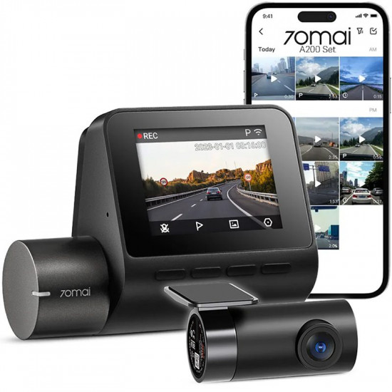 70mai A200-1 Front & Rear Dash Cam w. Screen, Set with RC11 Rearview Camera, 1080P 60FPS 130FOV 500m
