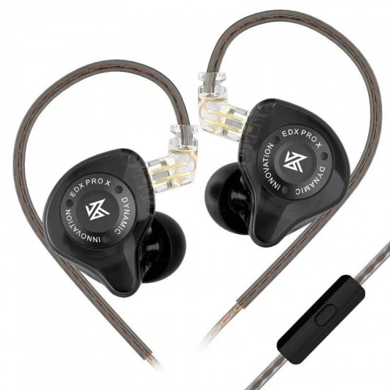 KZ EDX PRO Black Mic - IEM 3,5 In Ear Monitor Earphones, 1DD Dynamic, HIFI bass, Noise Cancelling, I