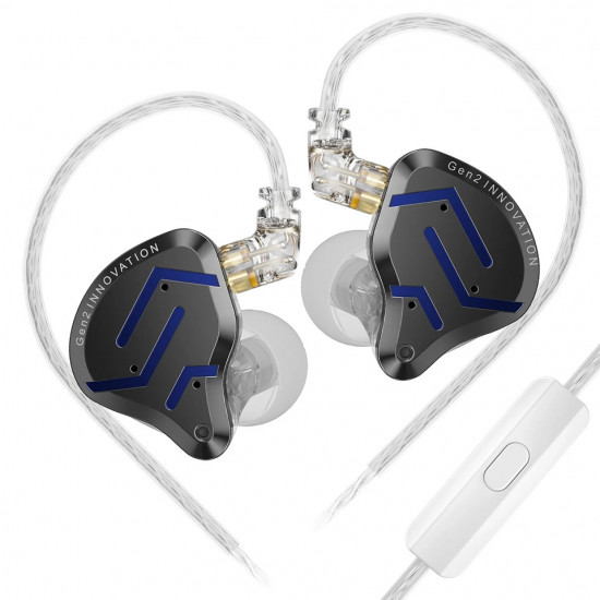 KZ ZSN PRO 2 Black Blue With Mic - IEM 3,5 In Ear Monitor Earphones, Hybrid 1BA+1DD 10mm, metal HIFI
