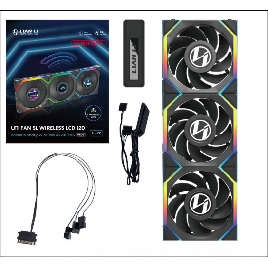 Lian Li UNIFAN SL Wireless LCD 120 -3PCS Reverse Black (Triple pack include Controller) - Case Fan
