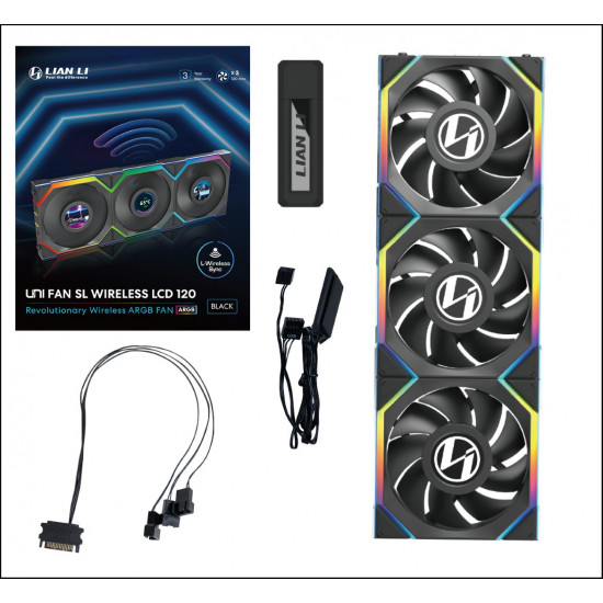 Lian Li UNIFAN SL Wireless LCD 120 -3PCS Black (Triple pack include Controller) - Case Fan