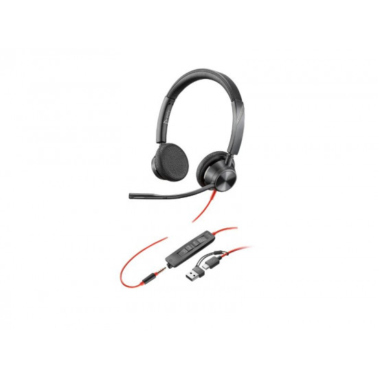 Poly Blackwire 3325 Stereo USB-C Headset +3.5mm Plug +USB-C/A Adapter (8X221AA) 8X221AA