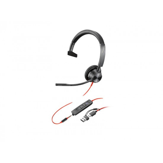 Poly Blackwire 3315 Monaural Microsoft Teams Certified USB-C Headset + 3.5mm Plug +USB-C/A Adapter (8X218AA) 8X218AA