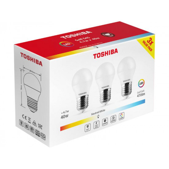TOSHIBA LED 3PACK G45 E27 4.7W 4000K DELS-GF444P727AE23