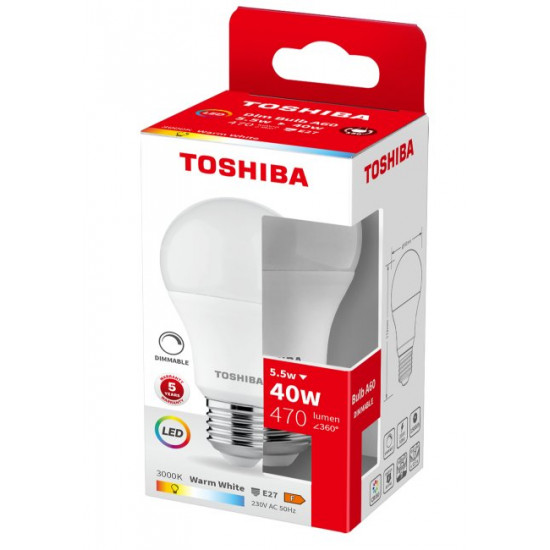 TOSHIBA LED A60 E27 5.5W 3000K DIMMABLE DELS-BL345P5A8DE51