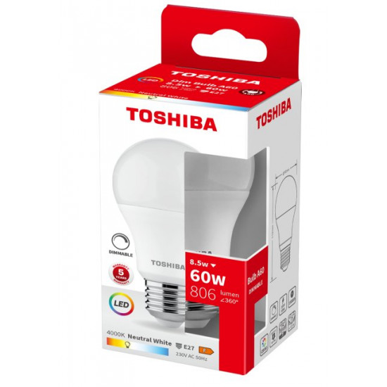 TOSHIBA LED A60 E27 8.5W 4000K DIMMABLE DELS-BL448P5A8DE51